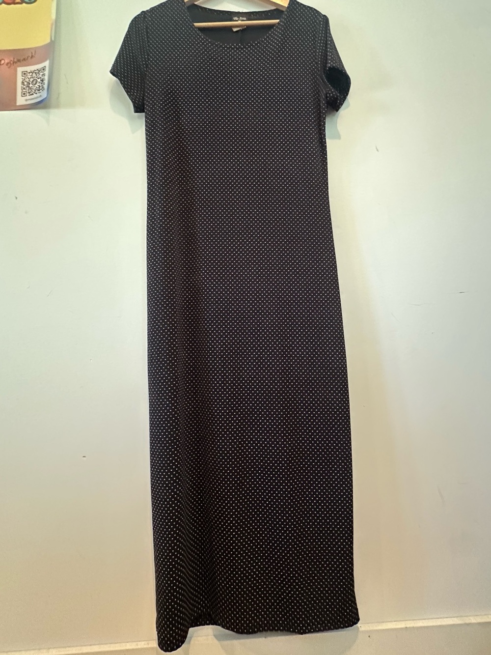 Vintage Black Polka Dot Short-Sleeve Maxi Dress L